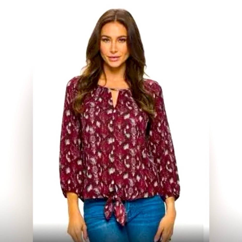 West K Size Small Maroon Red Printed Blouse Top for Stitch Fix NWOT